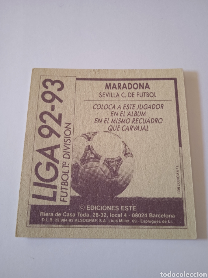 Cromos de f&uacute;tbol: Cromo de Maradona Este 92-93 - Foto 4