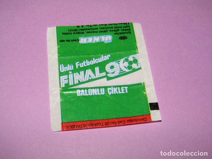 Cromos de F&uacute;tbol: Antiguo Envoltorio de Chicle Bubble Gum FINAL 90 - Copa Mundial de F&uacute;tbol Italia 1990