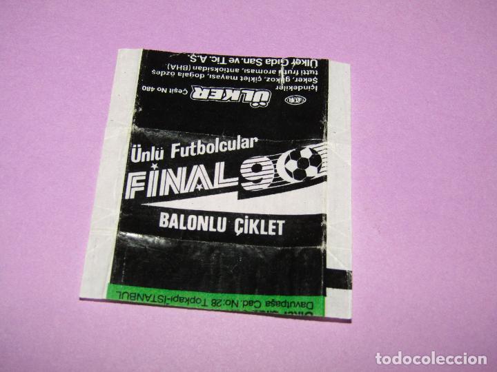 Cromos de F&uacute;tbol: Antiguo Envoltorio de Chicle Bubble Gum FINAL 90 - Copa Mundial de F&uacute;tbol Italia 1990