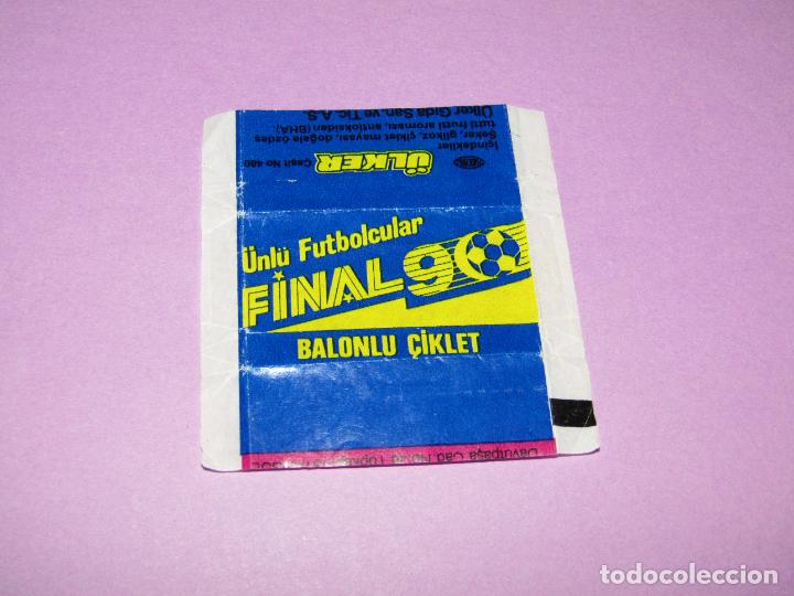 Cromos de F&uacute;tbol: Antiguo Envoltorio de Chicle Bubble Gum FINAL 90 - Copa Mundial de F&uacute;tbol Italia 1990