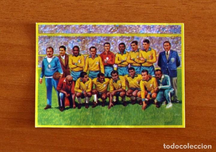 Cromos de f&uacute;tbol: Mundial de Espa&ntilde;a - N&ordm; 64, Alineaci&oacute;n de Brasil del 62 - F&uacute;tbol en acci&oacute;n Danone 82, 1982