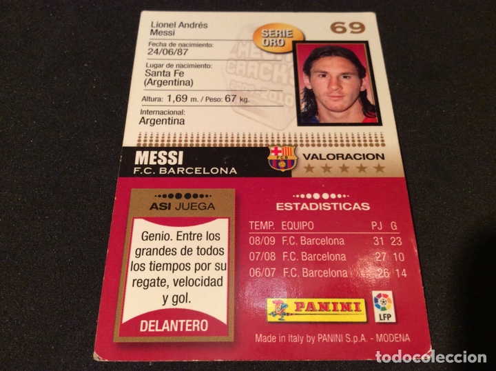 Cromos de f&uacute;tbol: MESSI N;69 2009,2010 - Foto 2