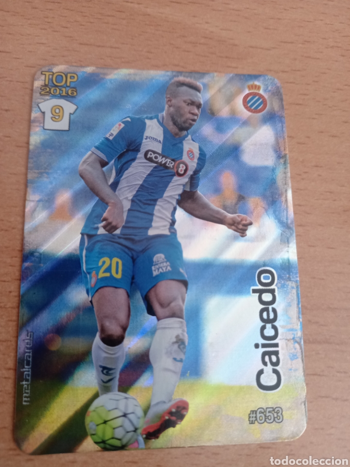 Fu&szlig;ball-Sticker: Mundicromo 2016 653 Caicedo Espanyol top fondo rayas diagonales