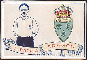 Football Stickers: CROMO CHOCOLATES AMATLLER FUTBOL EQUIPACION Y ESCUDO DEL C. PATRIA ARAGON