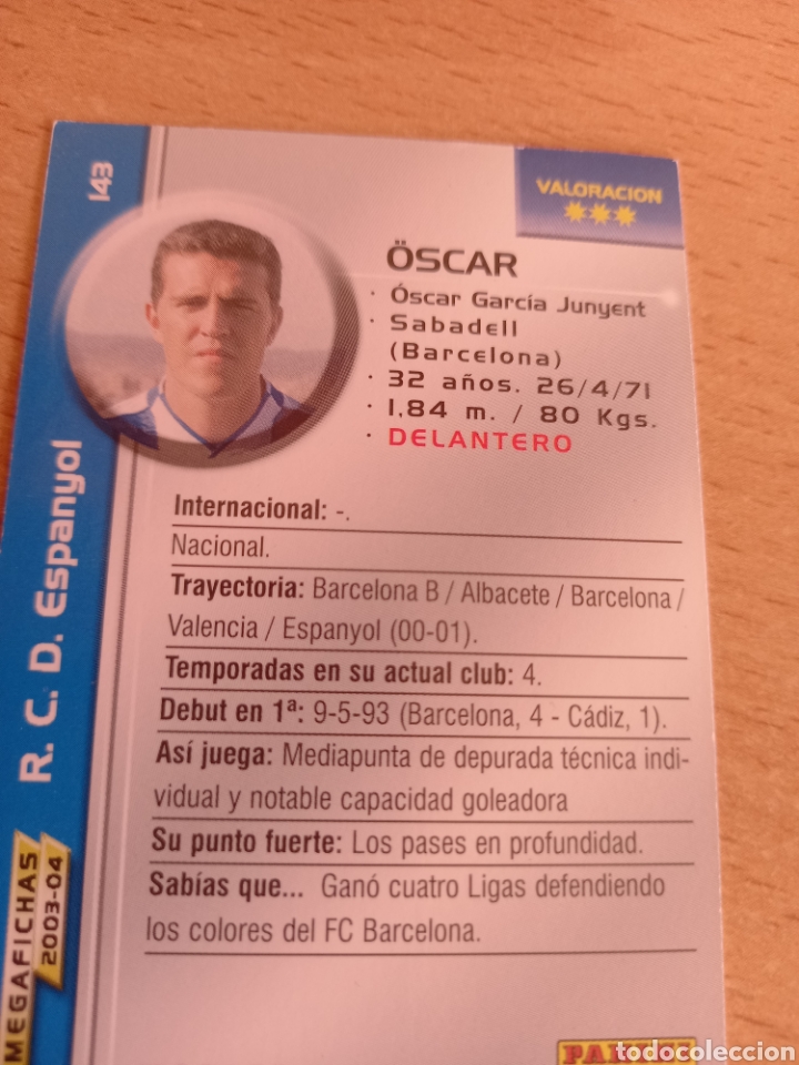 Football Stickers: Panini megacracks megafichas 2003 2004 03 04 143 Oscar Espanyol versi&oacute;n con di&eacute;resis