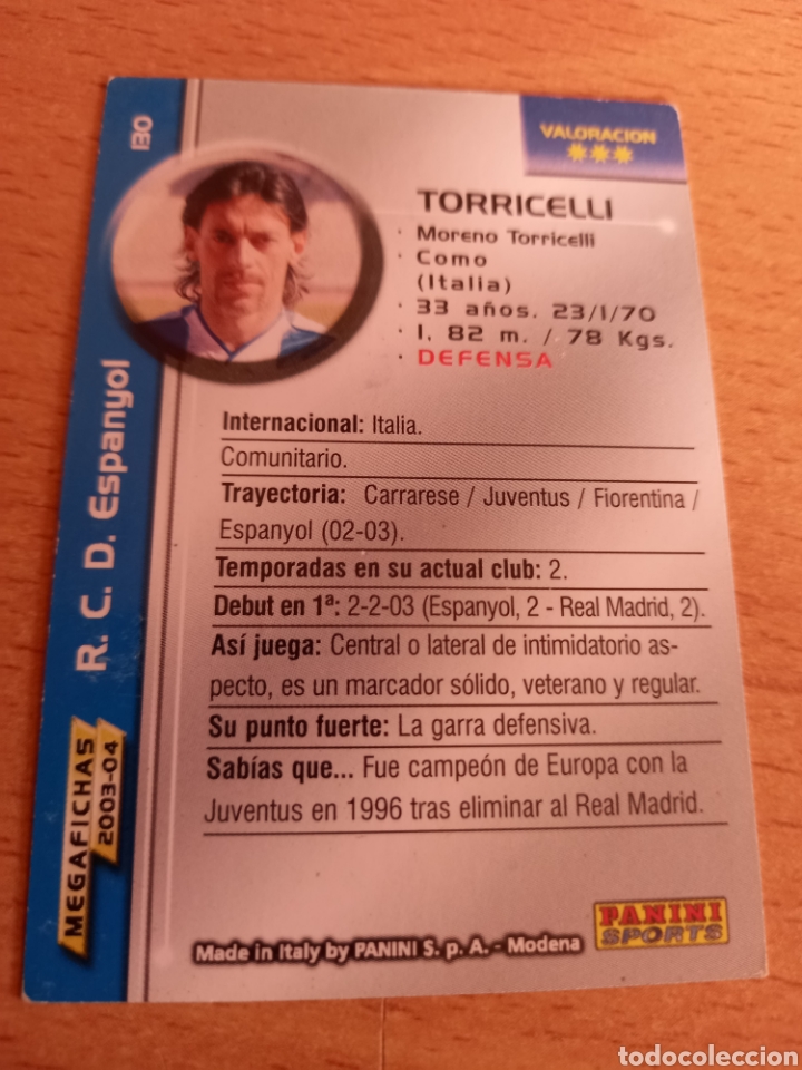 Fu&szlig;ball-Sticker: Panini megacracks megafichas 2003 2004 03 04 130 Torricelli Espanyol versi&oacute;n