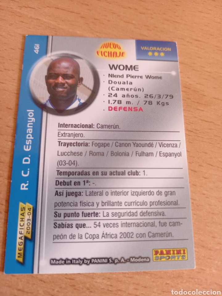 Cromos de Futebol: Panini megacracks megafichas 2003 2004 03 04 461 Wome fichaje Espanyol versi&oacute;n letra negrita