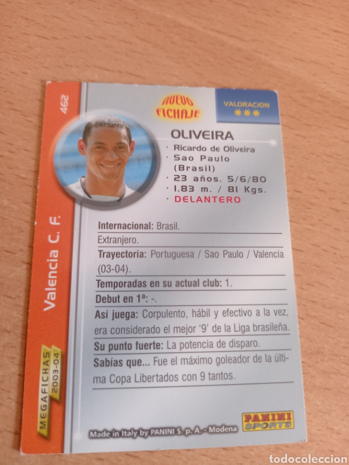 Fu&szlig;ball-Sticker: Panini megacracks megafichas 2003 2004 03 04 462 Oliveira fichaje Valencia versi&oacute;n letra normal