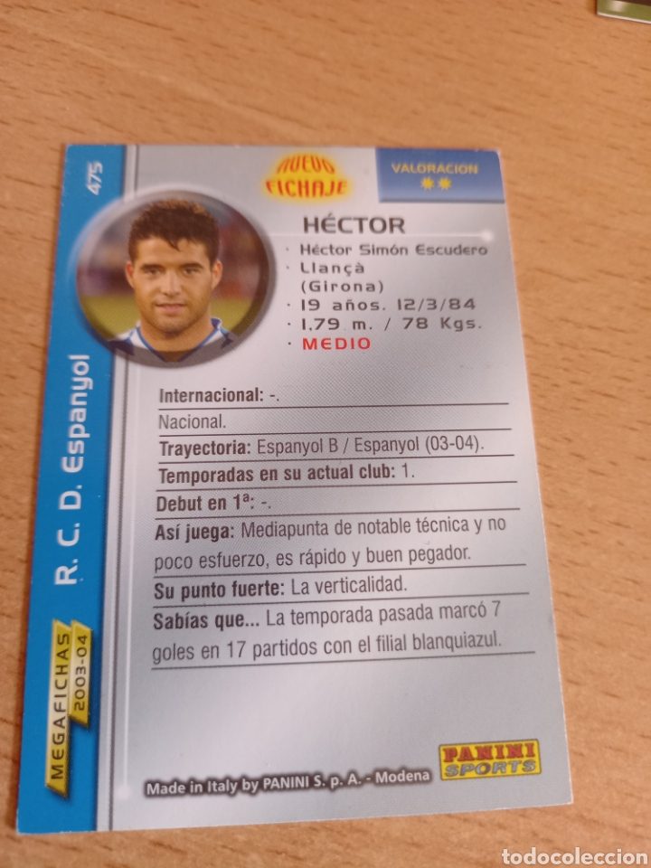 Cartes &agrave; collectionner de Football: Panini megacracks megafichas 2003 2004 03 04 475 H&eacute;ctor fichaje Espanyol versi&oacute;n letra normal