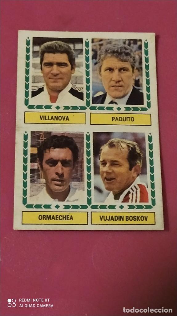 Fu&szlig;ball-Sticker: ENTRENADORES VILANOVA PAQUITO ORMAECHEA BOSKOV ESTE 83 84 1983 1984 RECUPERADO