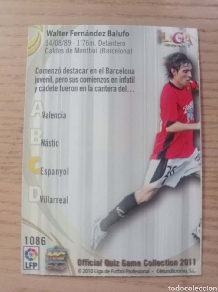 Cromos de F&uacute;tbol: F&Uacute;TBOL CROMO N&ordm; 1086 WALTER C. GIMN&Aacute;STIC TARRAGONA QUIZ GAME MUNDICROMO 2010 2011