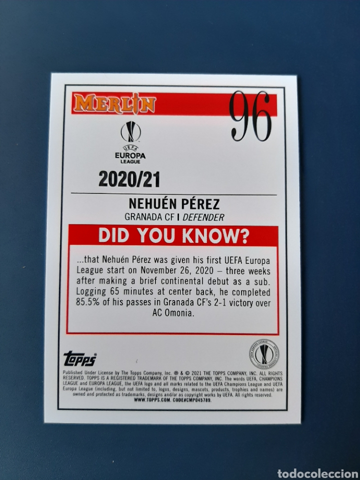 Cromos de f&uacute;tbol: Nahuen Perez Topps Merlin Granada CF - Foto 2