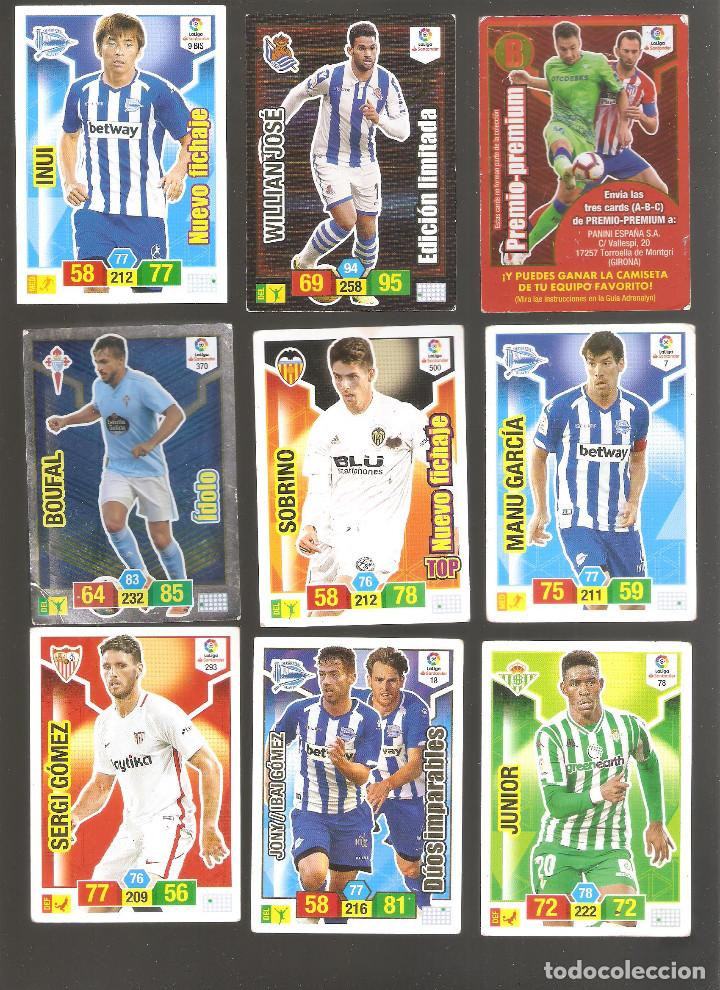 Cromos de F&uacute;tbol: 1 lote de 9 cromos liga 2018-2019 adrenalyn