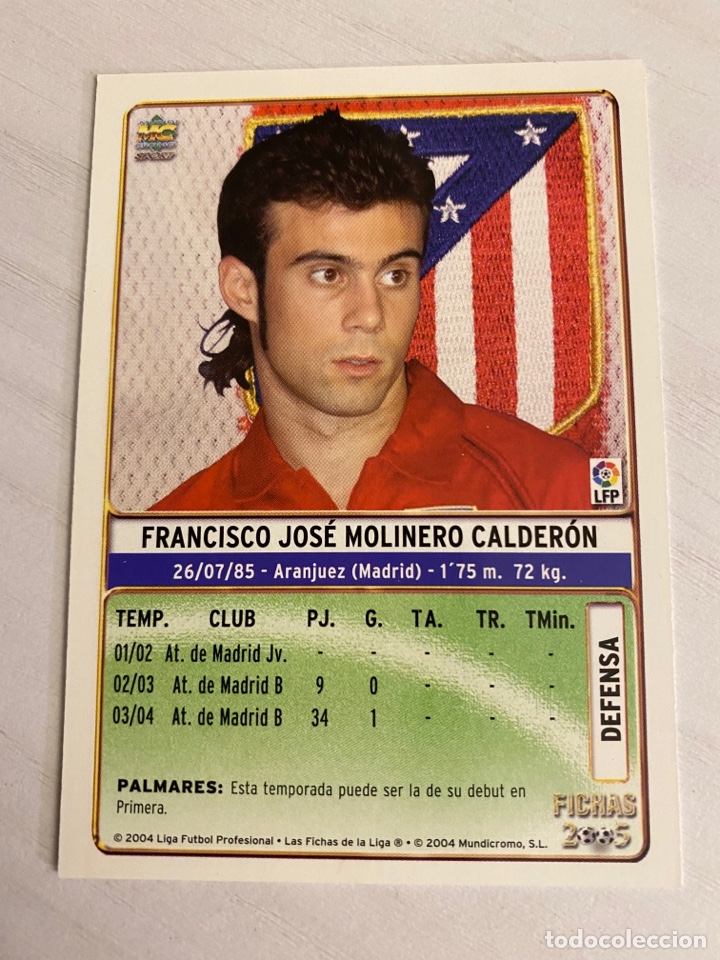 Cromos de F&uacute;tbol: 168 MOLINERO MUNDICROMO 2005 CORREGIDO ATL&Eacute;TICO MADRID NACIMIENTO ARANJUEZ MADRID