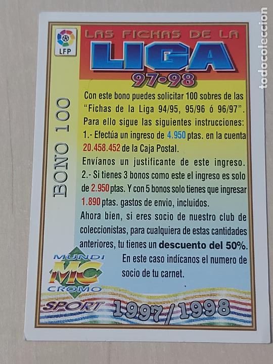 Cromos de F&uacute;tbol: INDICE BONO 100 - MUNDICROMO - FICHAS DE LA LIGA 97 98 -