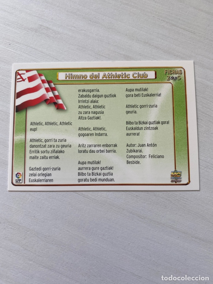 Cromos de F&uacute;tbol: 110 PLANTILLA ATHLETIC CLUB BILBAO HIMNO EUSKERA MUNDICROMO 2005