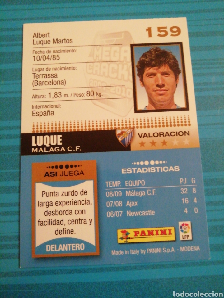 Cromos de f&uacute;tbol: Luque. M&aacute;laga. Megacracks 2009/10 - Foto 2