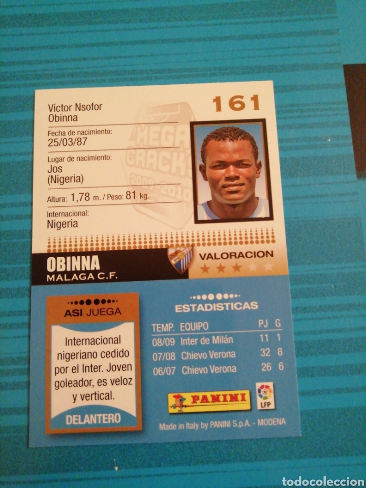 Cromos de f&uacute;tbol: Obinna. M&aacute;laga. Megacracks 2009/10 - Foto 2