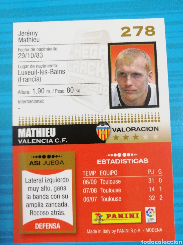 Cromos de f&uacute;tbol: Mathieu. Valencia. Megacracks 2009/10 - Foto 2