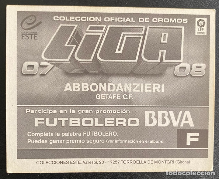Cromos de f&uacute;tbol: Liga Este 2007/2009 Abbondanzieri . Getafe CF - Foto 2