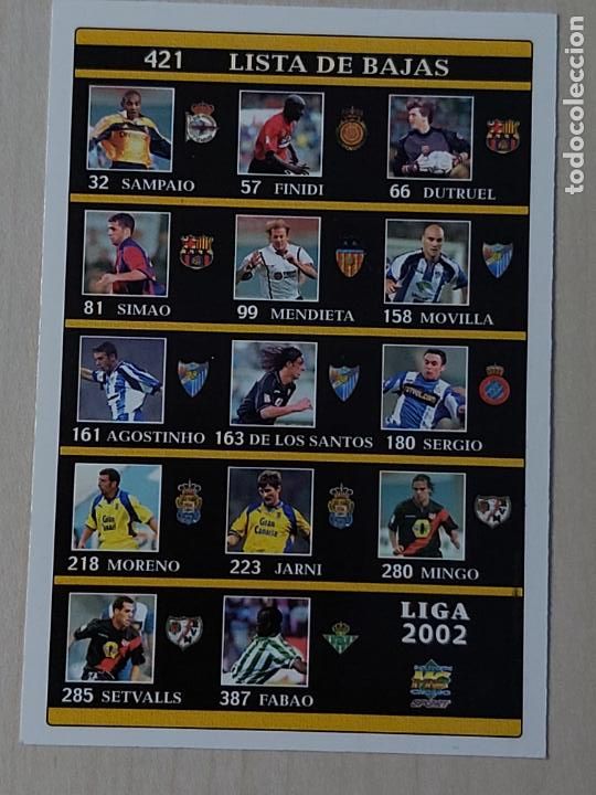 Cartes &agrave; collectionner de Football: N&ordm; 421 INDICE - LAS FICHAS DE LA LIGA 2002 - MUNDICROMO - LISTA DE BAJAS