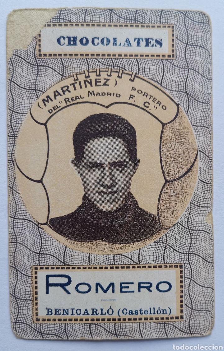 Figurine di Calcio: Cromo o Carta Mart&iacute;nez Jugador Real Madrid F&uacute;tbol Club - Chocolates Romero Benicarlo (Castell&oacute;n)