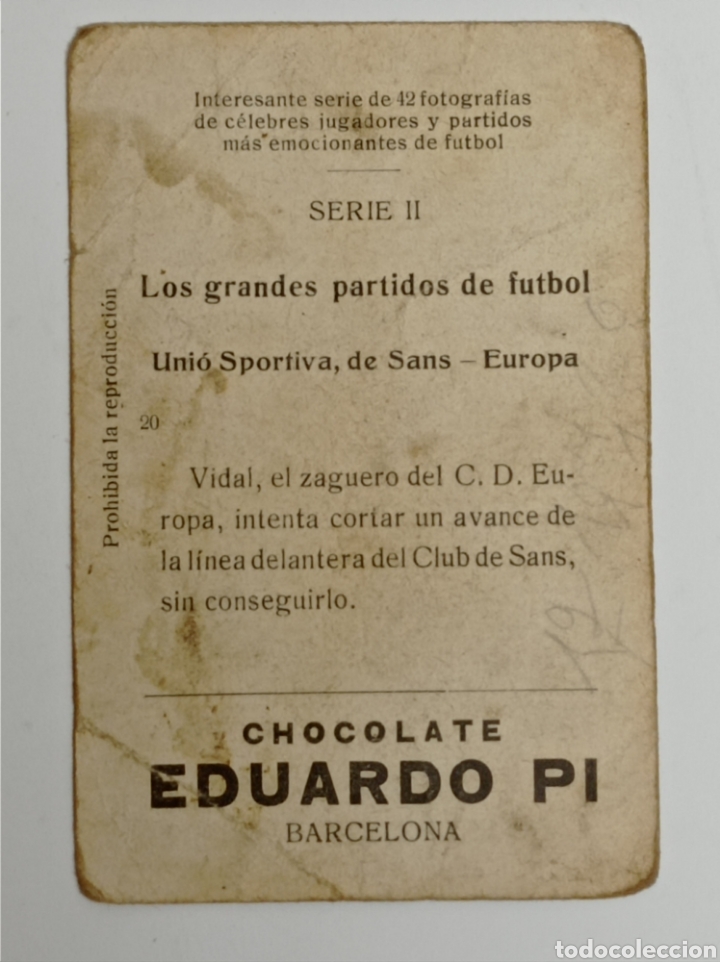 Cromos de f&uacute;tbol: C.D.EUROPA, CHOCOLATE EDUARDO PI - Foto 2
