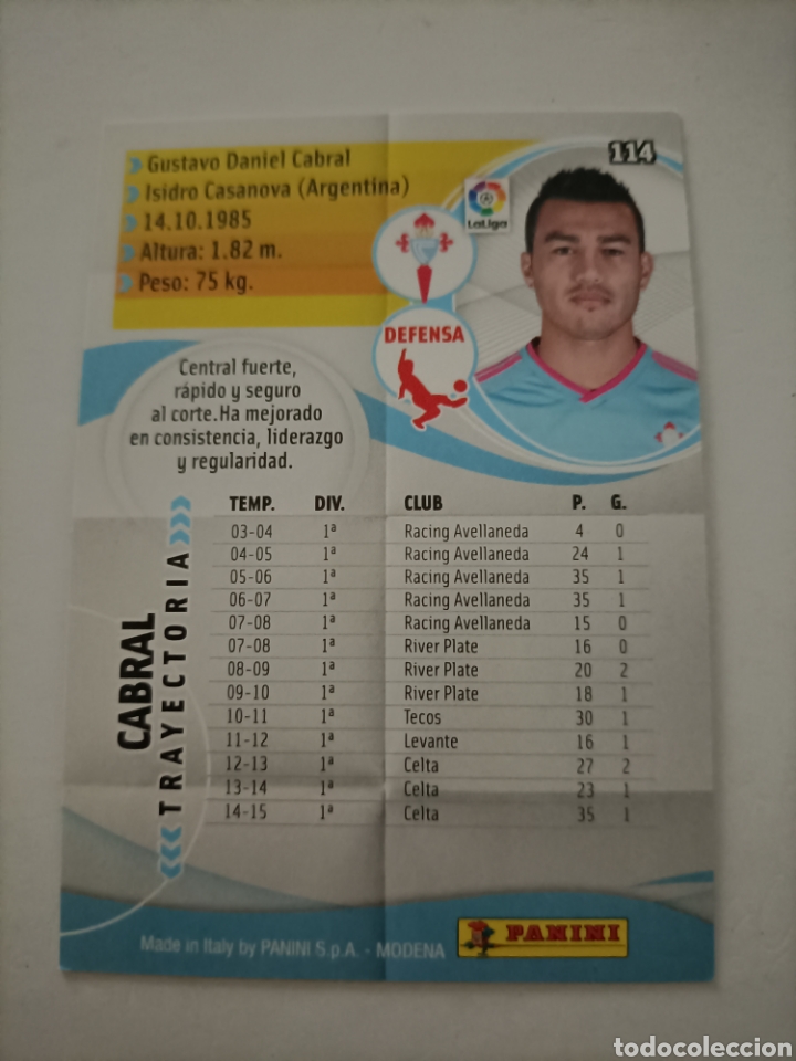 Cromos de f&uacute;tbol: Cabral. Celta de Vigo. Megacracks 2015/16 - Foto 2