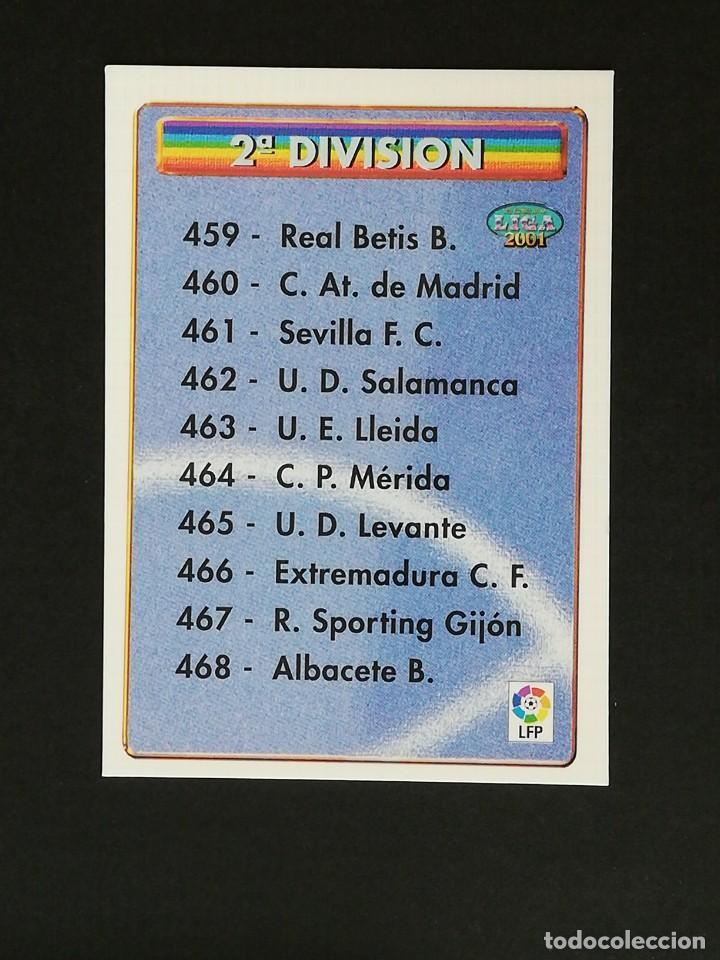 Cromos de F&uacute;tbol: #458 INDICE 2&ordf; DIVISION AZUL LAS FICHAS DE LA LIGA 2001 MUNDICROMO