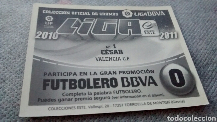Cromos de f&uacute;tbol: 2010 11 2011 ESTE CESAR N&ordm;1 VALENCIA (A3) - Foto 3