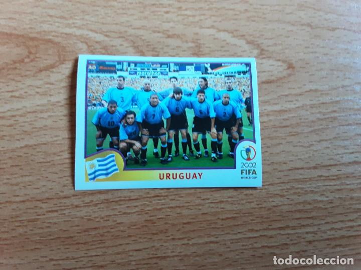 Figurine di Calcio: CROMO FUTBOL MUNDIAL 2002 EDITORIAL PANINI 61.PLANTILLA-URUGUAY-NUNCA PEGADO-TRASERA EN AZUL