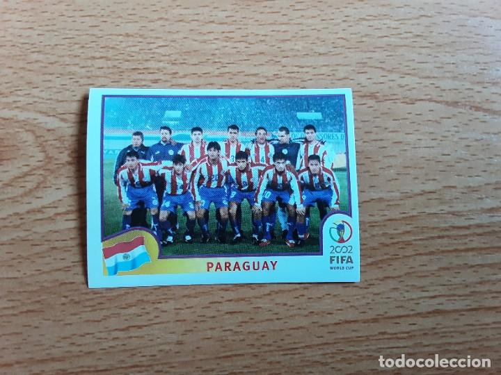 Figurine di Calcio: CROMO FUTBOL MUNDIAL 2002 EDITORIAL PANINI 133.PLANTILLA-PARAGUAY-NUNCA PEGADO-TRASERA EN AZUL