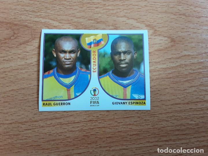 Football Stickers: CROMO FUTBOL MUNDIAL 2002 EDITORIAL PANINI 515.GUERRON/ESPINOZA-ECUADOR-NUNCA PEGADO-TRASERA EN AZUL