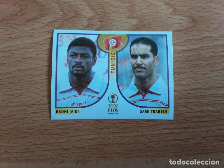 Football Stickers: CROMO FUTBOL MUNDIAL 2002 EDITORIAL PANINI 569.JAIDI/TRABELSI-TUNEZ-NUNCA PEGADO-TRASERA EN AZUL