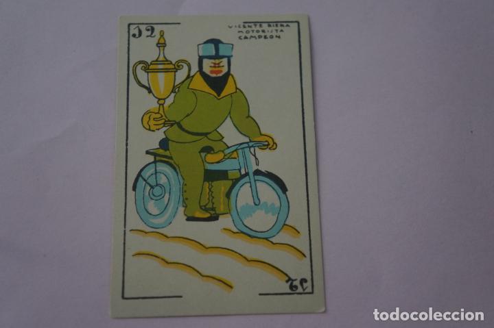 Cromos de f&uacute;tbol: CROMO DE VICENTE RIERA MOTORISTA CAMPEON SIN PEGAR N&ordm; 12 A&Ntilde;O 1930 BARAJA CINE MANUAL DEL GATO FELIZ