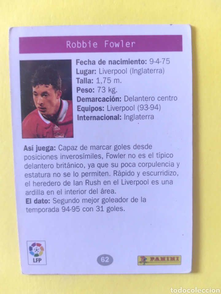 Cromos de f&uacute;tbol: Fowler Estrellas Europeas de 1996 Panini - Foto 3