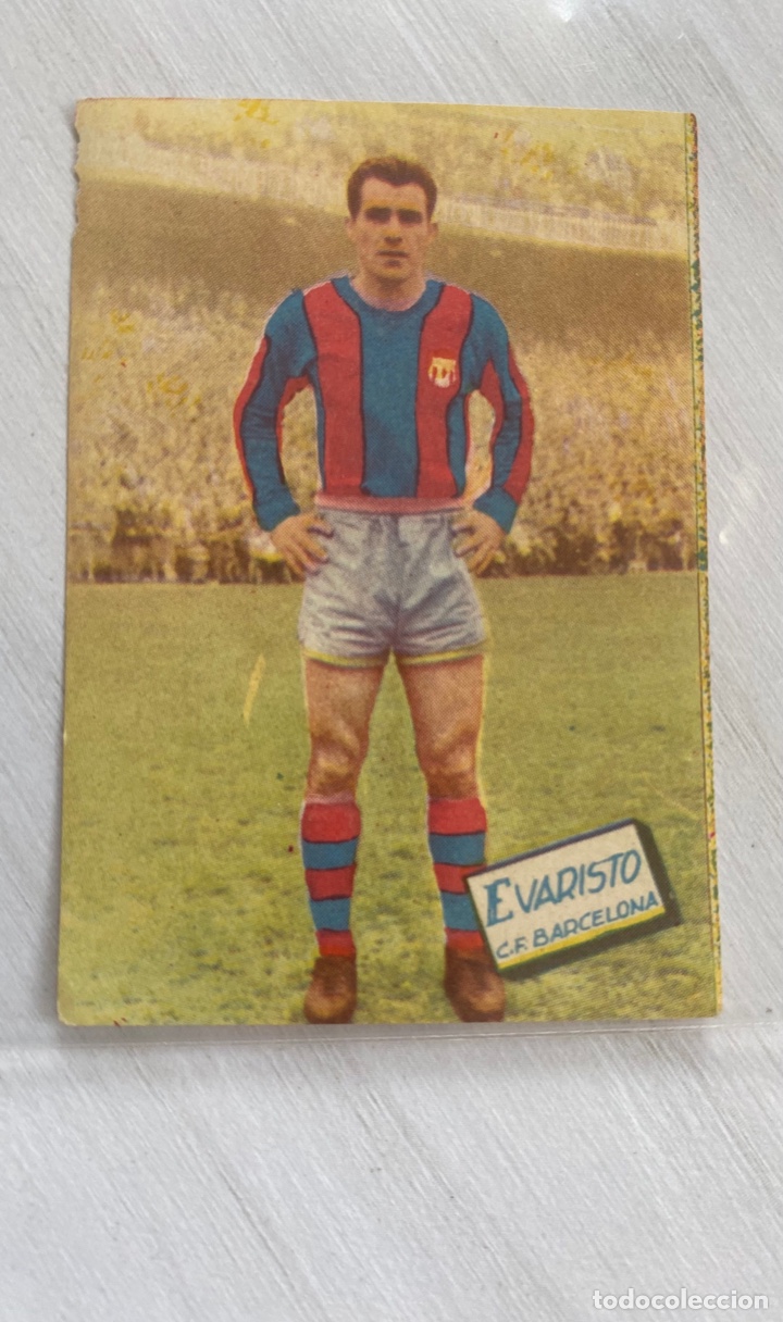 Cromos de F&uacute;tbol: Evaristo FC Barcelona Fher 1960 1961 60 61 . Error Impresion pantalon calzon azul claro.Nunca Pegado