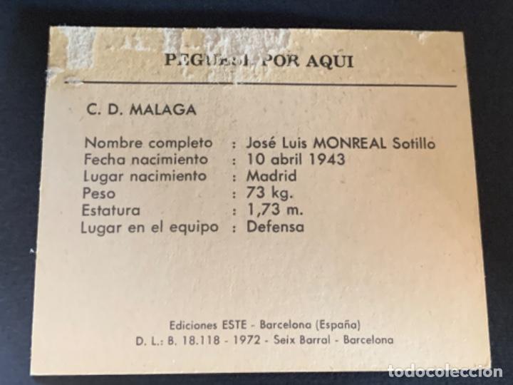 Cromos de f&uacute;tbol: CROMO MALAGA 72-73 ESTE MONREAL - Foto 2