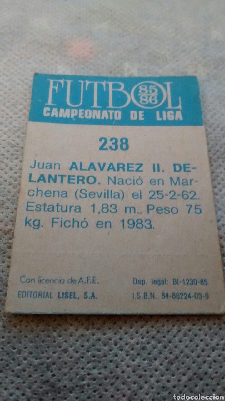 Cromos de f&uacute;tbol: ALVAREZ II 85 86 LISEL NUMERO 238 - Foto 2
