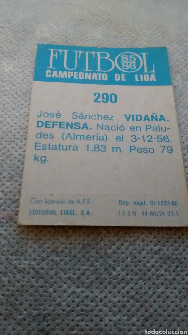 Cromos de f&uacute;tbol: VIDA&Ntilde;A 85 86 LISEL NUMERO 290 - Foto 2
