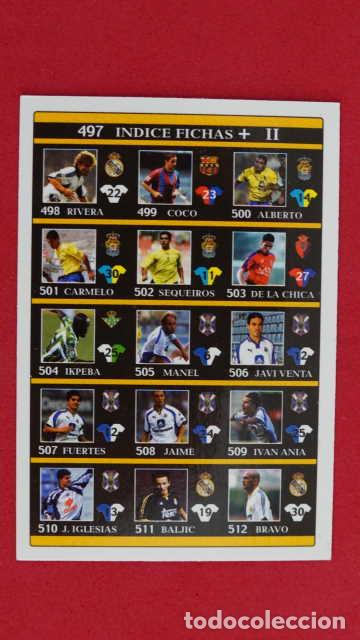 Fu&szlig;ball-Sticker: INDICE FICHAS + II, MUNDICROMO, LIGA 2001/2002, MUNDI CROMO 01/02, NUMERO 497.