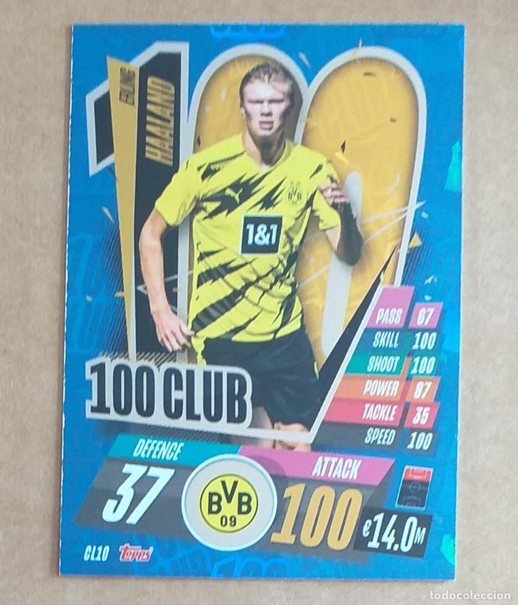 Erling Haaland, 2020-21 Topps Match Attax UEFA shops #CL10 100 Club BLUE HOLO