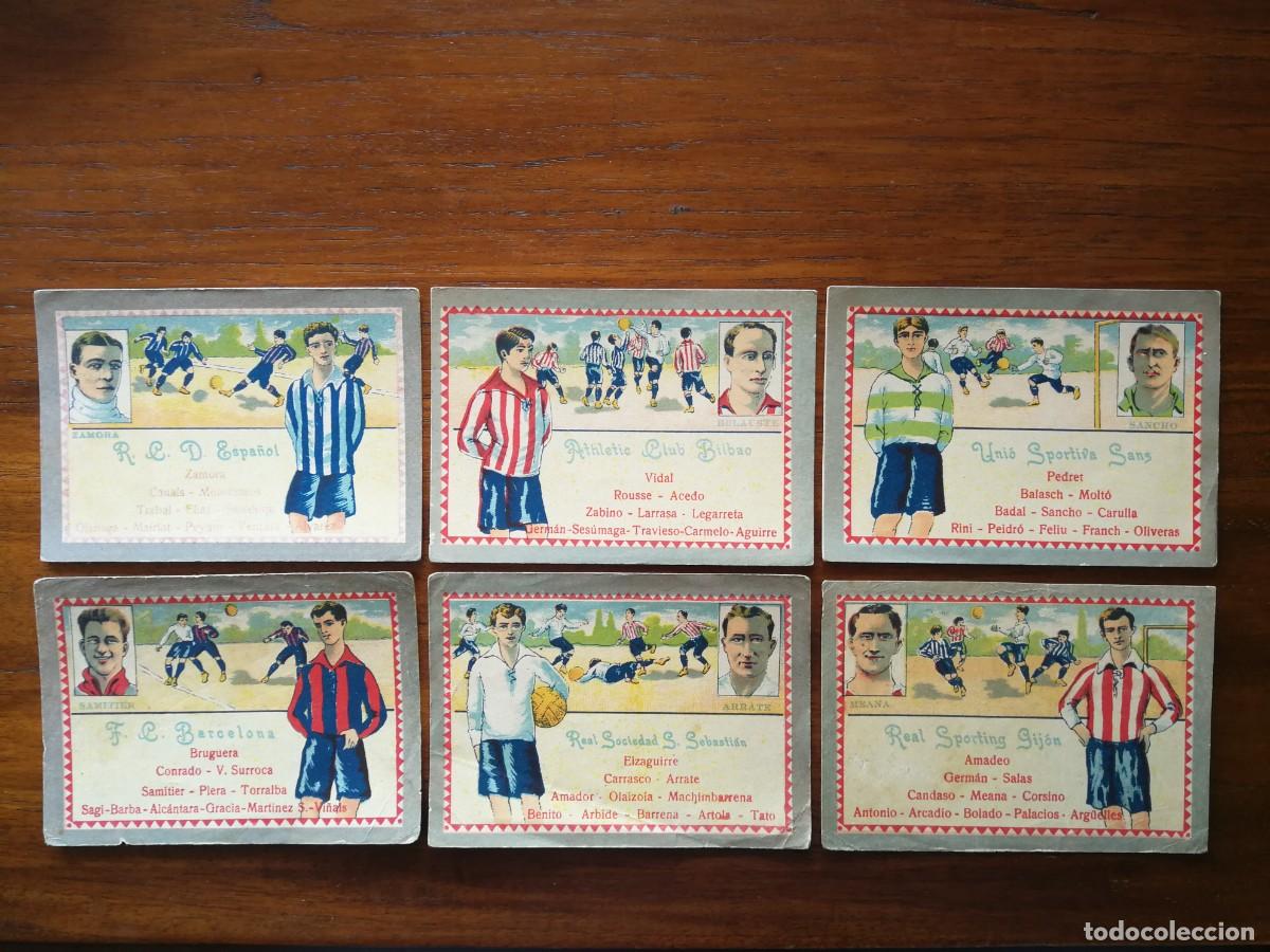 Cromos de F&uacute;tbol: Equipos, capitanes y alineaciones CHOCOLATES JUNCOSA 1924 Colecci&oacute;n completa RICARDO ZAMORA SAMITIER