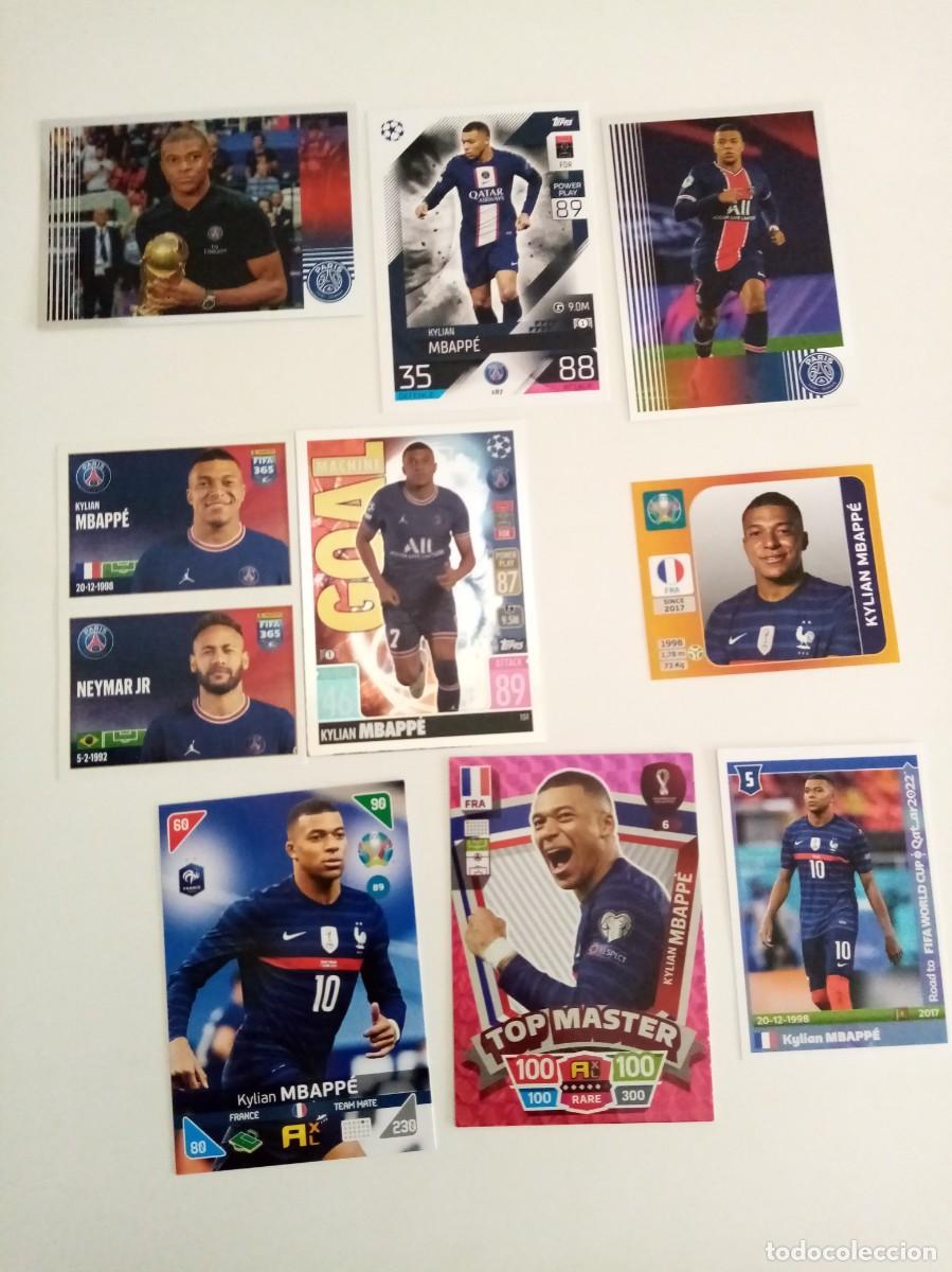 Lote de 9 cromos de Kylian Mbappé en muy buen estado Ligue 1 / Mundial Qatar / Euro 2020