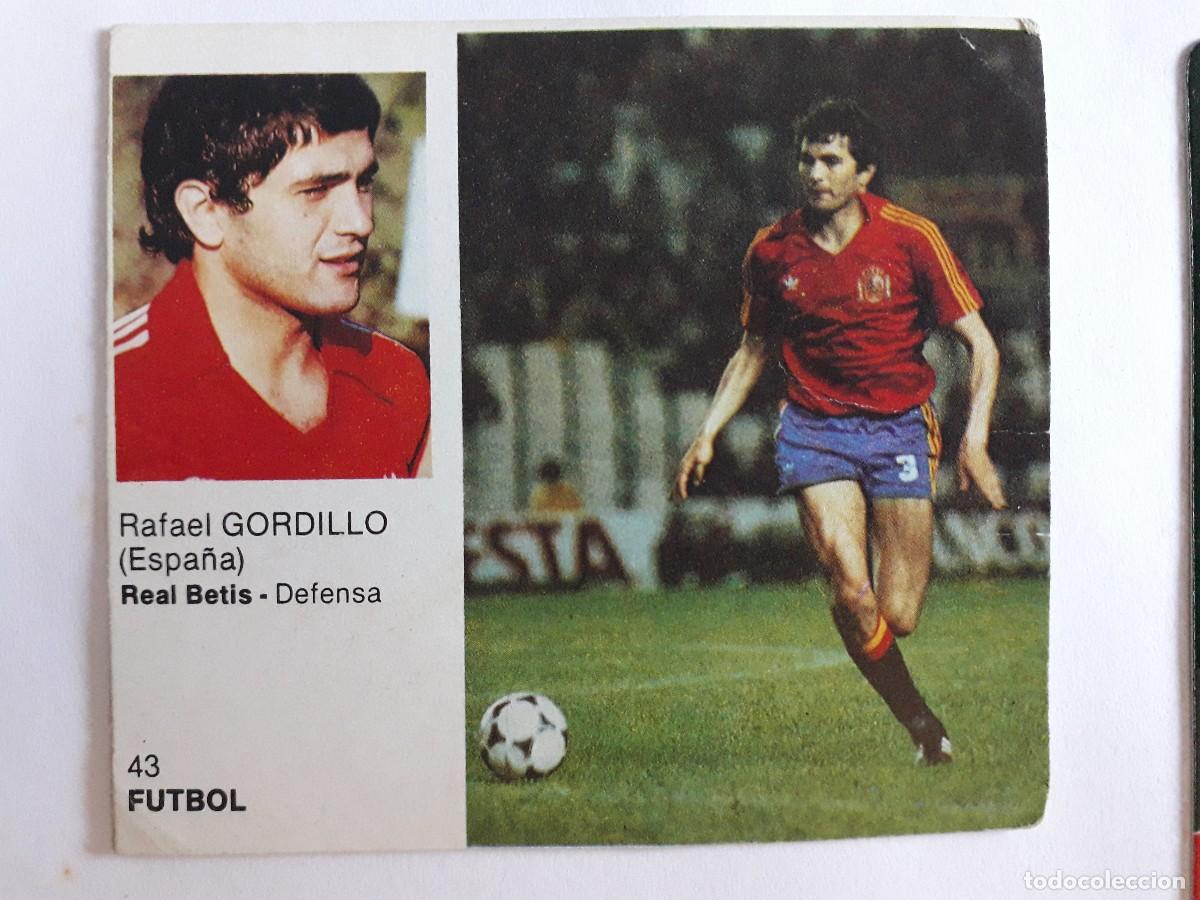 Football Stickers: cromo, ases del deporte mundia, Bruguera, a&ntilde;o 1983. Rafael Gordillo, futbol Espa&ntilde;a, n&ordm; 43