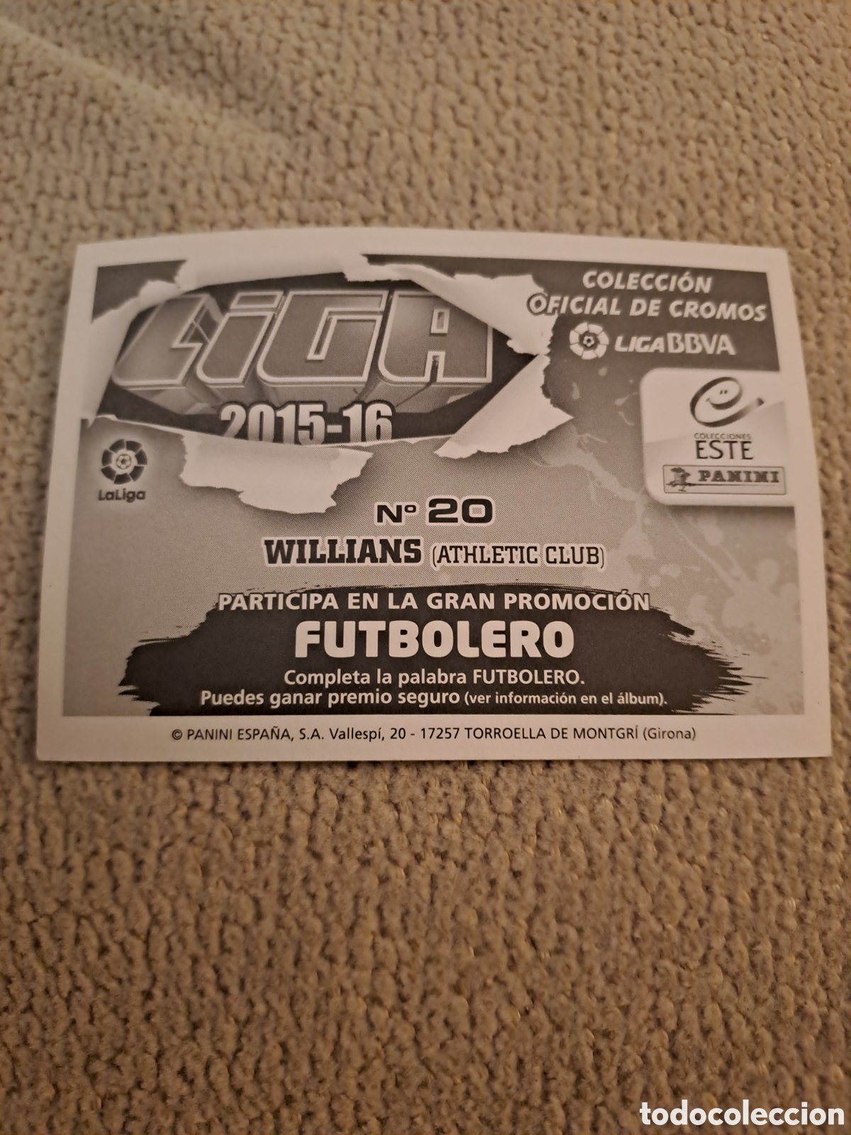 Cromos de f&uacute;tbol: EDICIONES ESTE 2015 2016 WILLIAMS ERROR ATH BILBAO WILLIANS TRASERA - Foto 2
