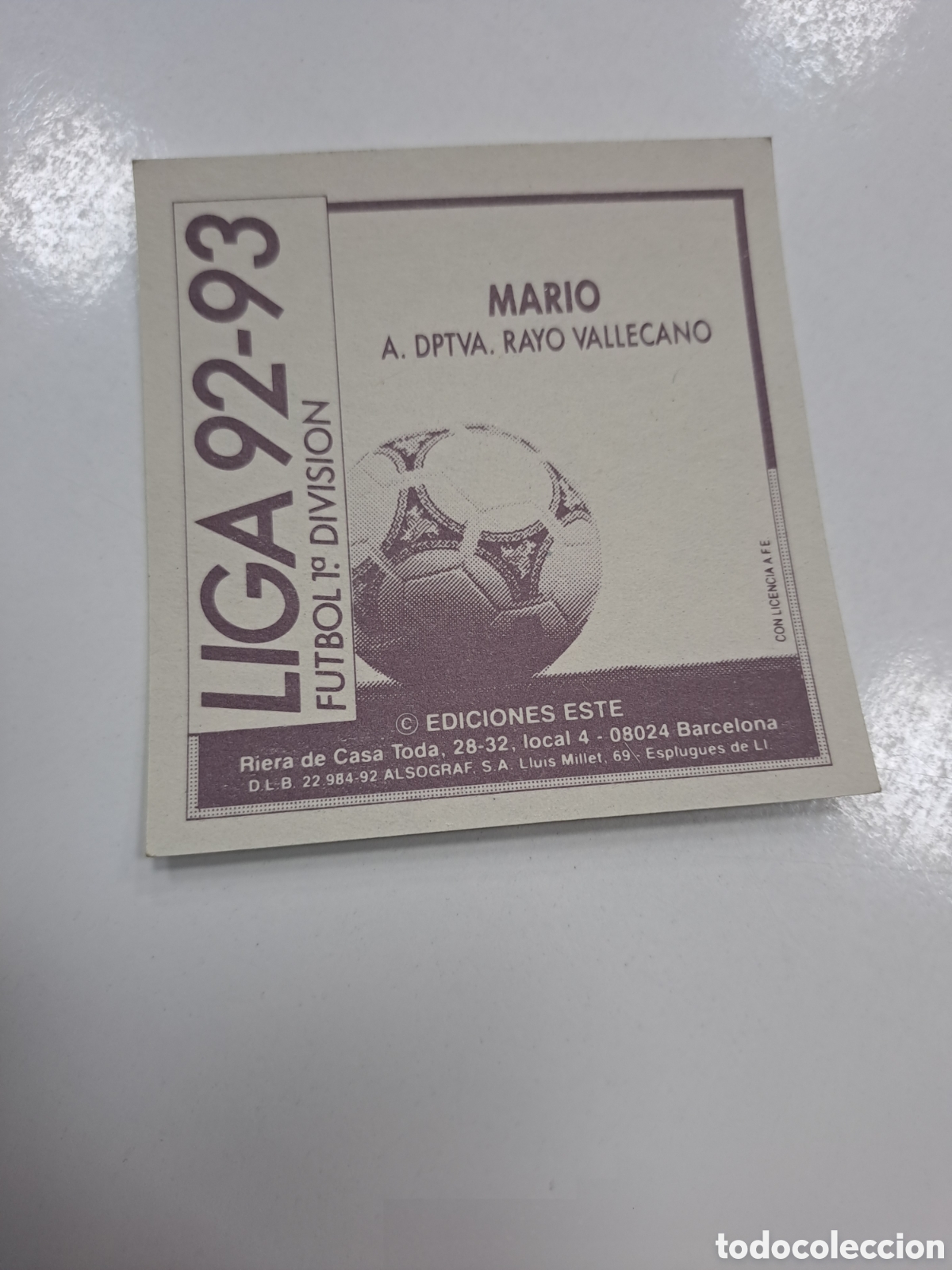 Cromos de f&uacute;tbol: EDICIONES ESTE 92 93 MARIO RAYO VALLECANO NUEVO - Foto 2