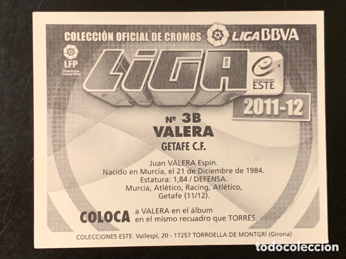 Cromos de f&uacute;tbol: Valera Getafe Liga Este 2011/12 - Foto 2
