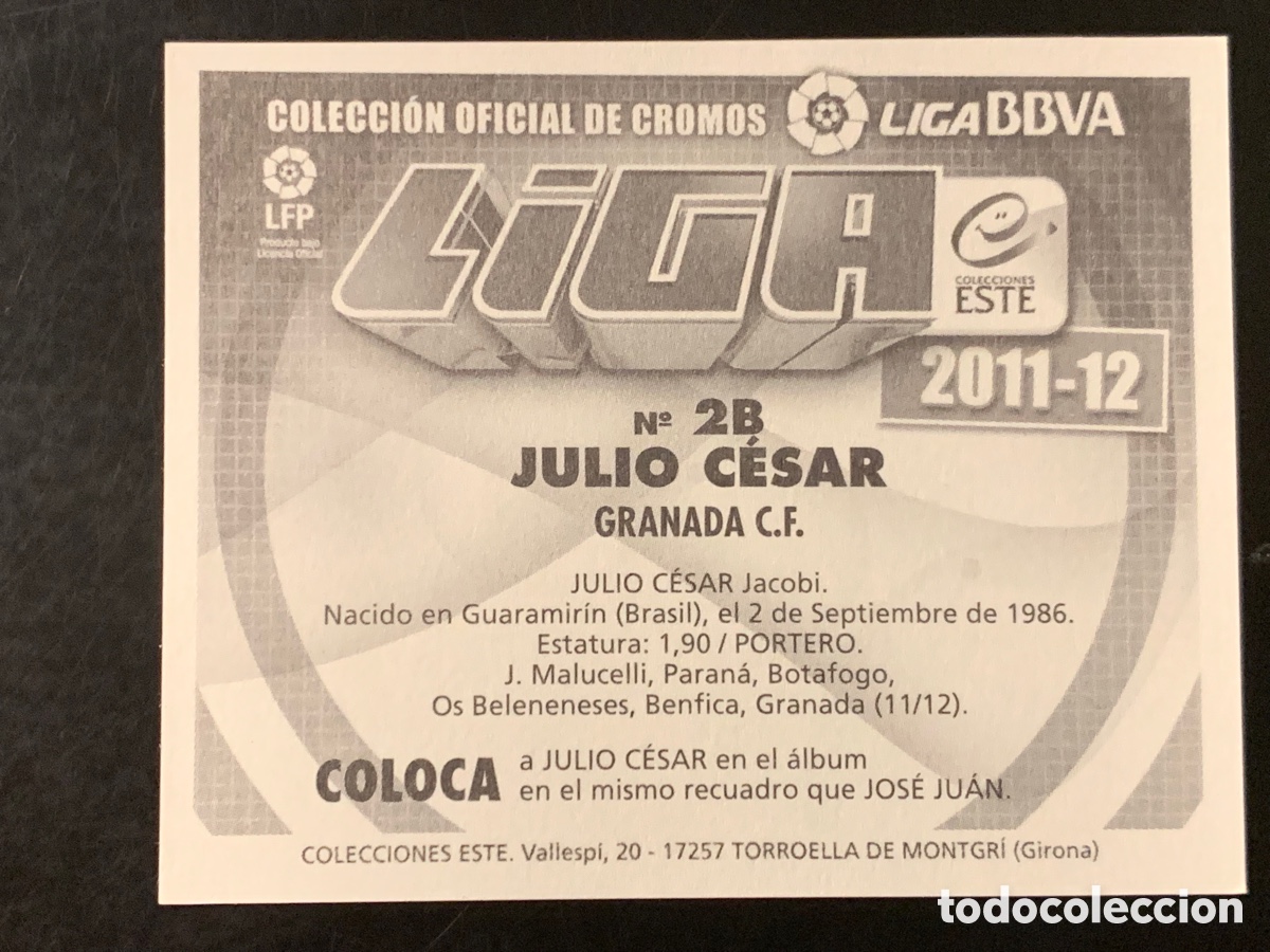 Cromos de f&uacute;tbol: Julio C&eacute;sar Granada Liga Este 2011/12 - Foto 2