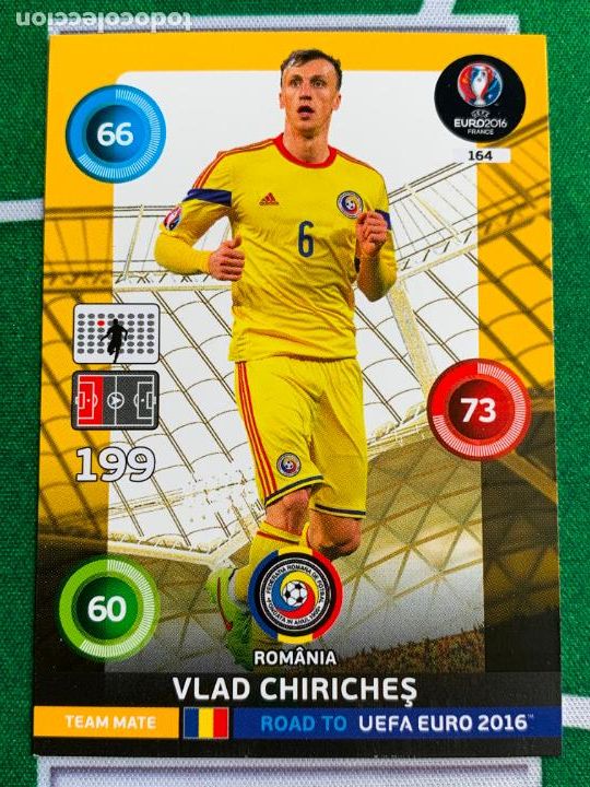 Fu&szlig;ball-Sticker: 164. Vlad Chiricheș (Rom&acirc;nia) Panini Road to UEFA Euro 2016 France Adrenalyn XL